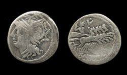 L Appuleius Saturninus, Denarius, Saturn in Quadriga reverse